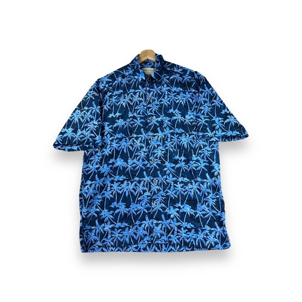Johari West Palm Medium Blue Tie Dye Hawaiian Natural Leisure Wear Short Sleeve
